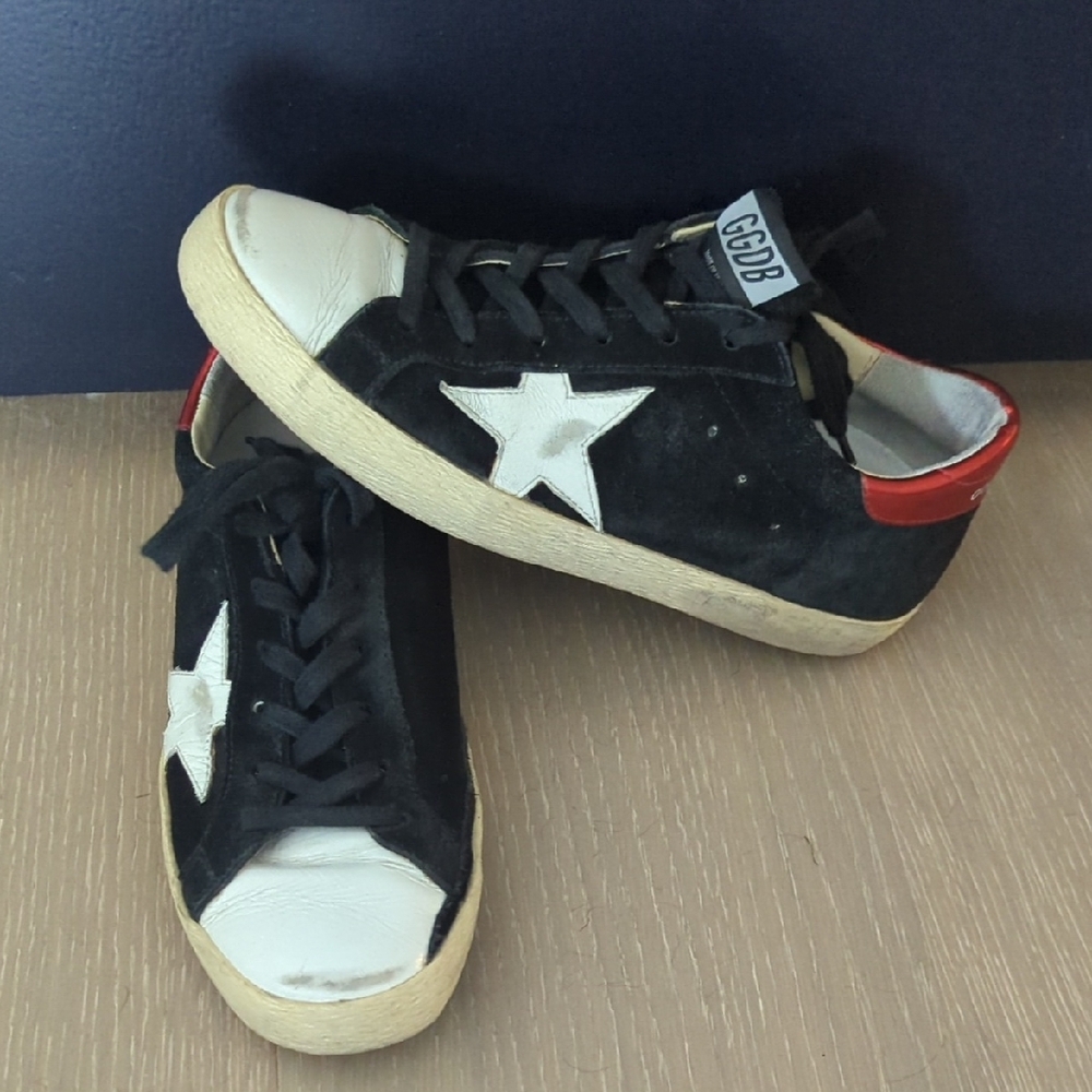Golden Goose Red and Black Sneakers with Vintage Look